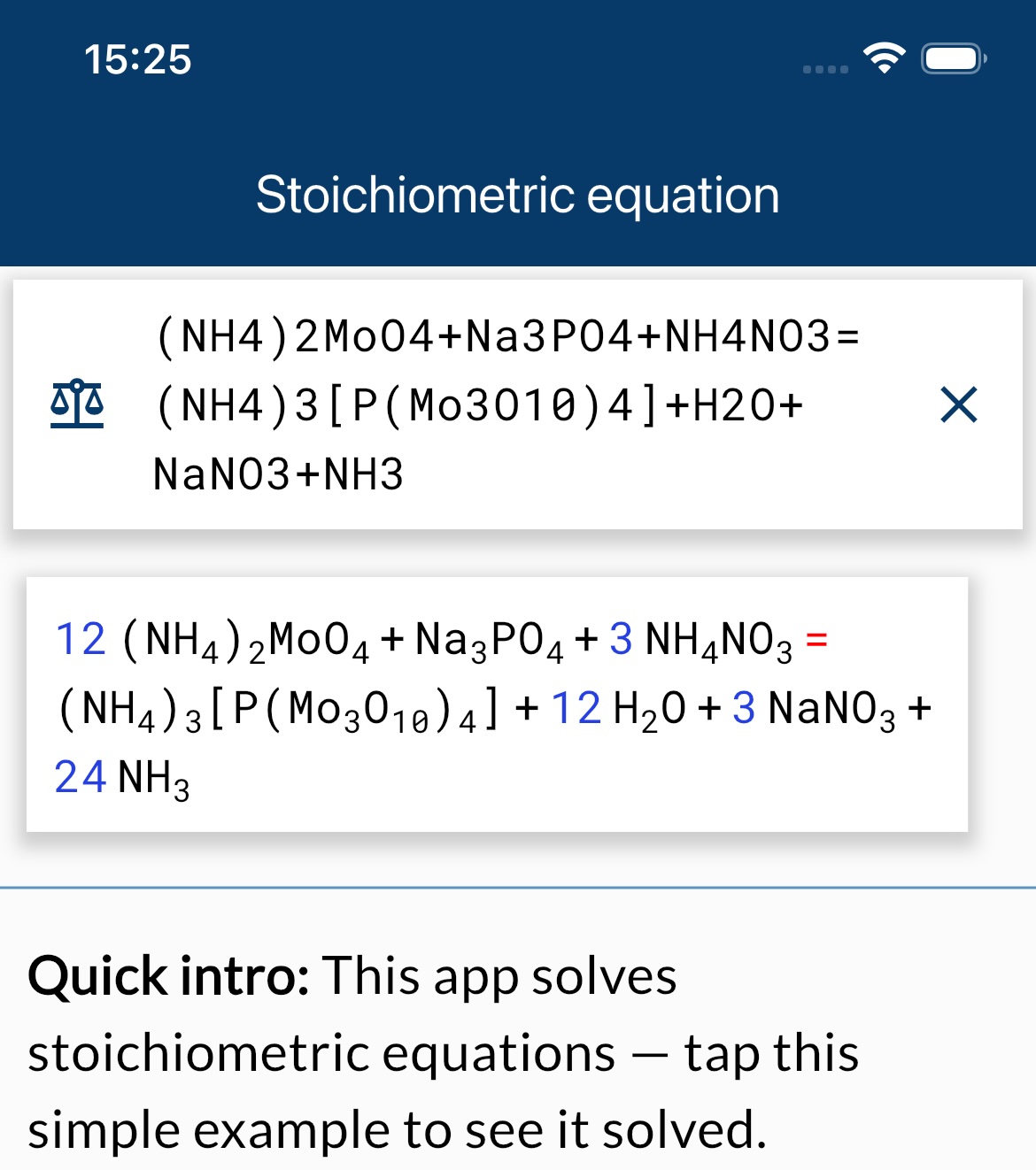 Stoichiometric equations